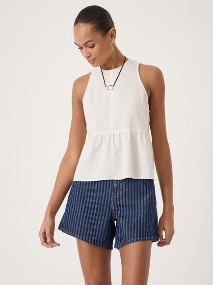 HUSH Nomie Linen Blend Peplum Hem Top containing LENZING™ ECOVERO™ Viscose, White
