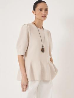 HUSH Peplum Elbow Sleeve Top, Stone White, Stone White