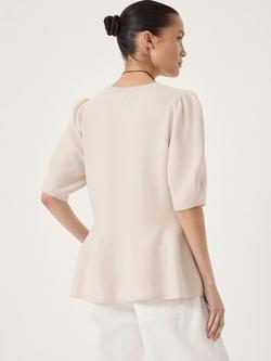 HUSH Peplum Elbow Sleeve Top, Stone White - view 2, Stone White