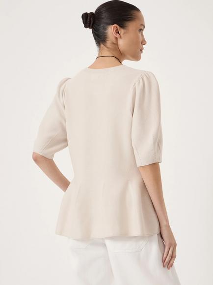 HUSH Peplum Elbow Sleeve Top, Stone White - view 2, Stone White