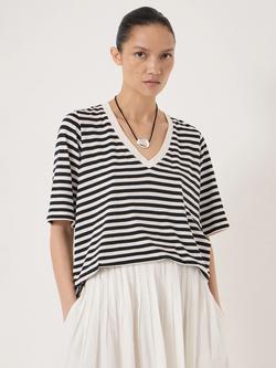 HUSH Reece Stripe Drape T-Shirt, Black, Black