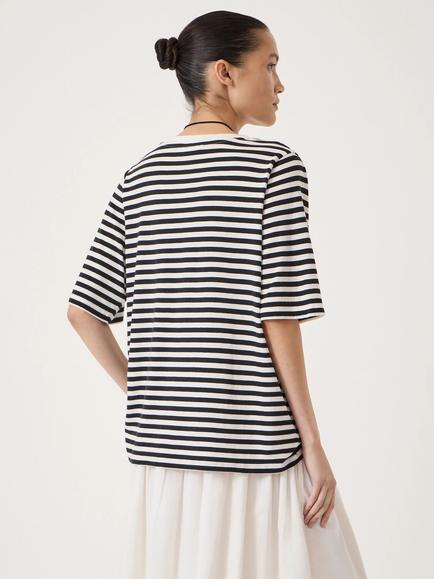 HUSH Reece Stripe Drape T-Shirt, Black - view 2, Black