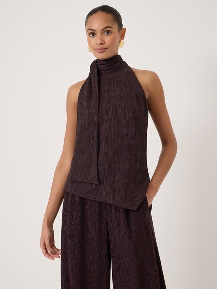 HUSH Sancia Halter Neck Top, Dark Plum Purple, Dark Plum Purple