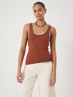 HUSH Scoop Neck Ribbed Vest Top, Terracotta Brown, Terracotta Brown