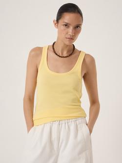 HUSH Scoop Neck Ribbed Vest Top, Yellow, Yellow