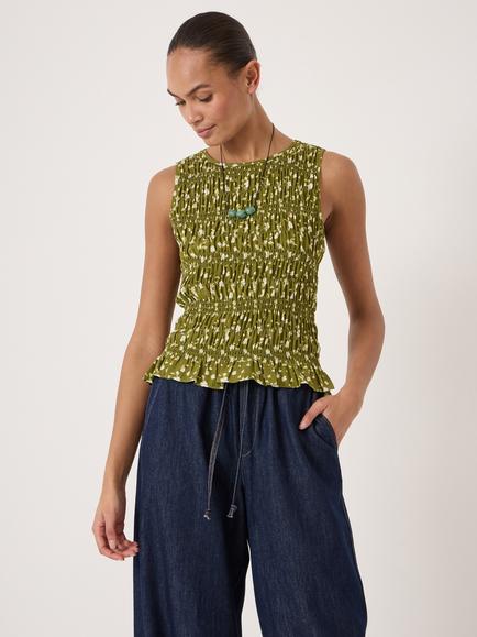 HUSH Shirred Chiffon Top, Green, Green