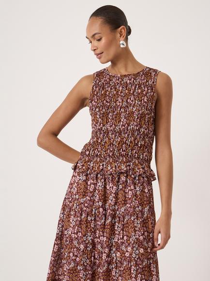HUSH Floral Shirred Chiffon Top, Sunset, Sunset
