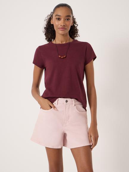 HUSH Crew Neck Slim Fit T-Shirt, Light Blue, Wine Red