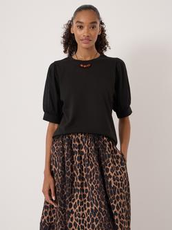 HUSH Talia Puff Sleeve T-Shirt, Black, Black