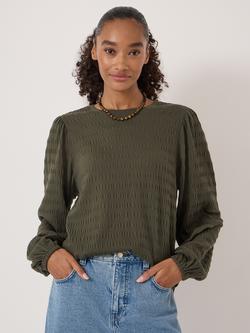 HUSH Thalia Seersucker Jersey Top, Dark Khaki Green, Dark Khaki Green