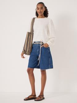 HUSH Thalia Seersucker Jersey Top, Dark Khaki Green - view 2, Stone White