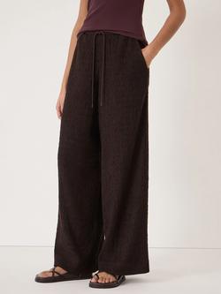 HUSH Aria Wide Leg Drawstring Trousers, Dark Brown, Dark Brown