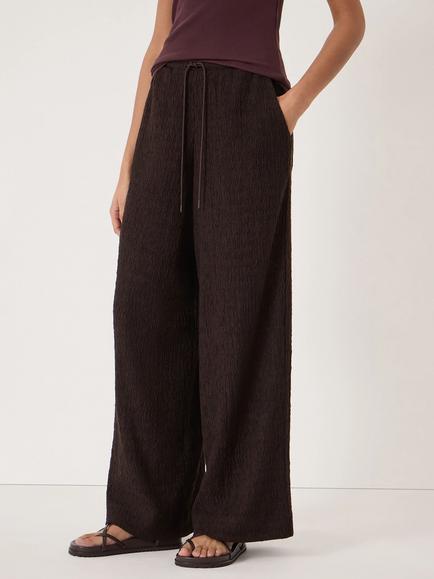 HUSH Aria Textured Jersey Wide Leg Trousers, Dark Brown