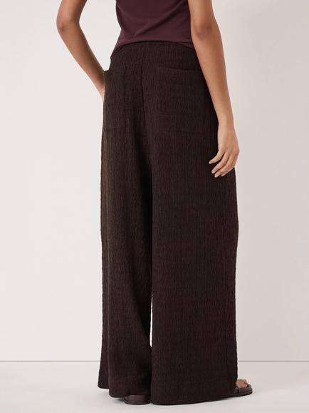 HUSH Aria Textured Jersey Wide Leg Trousers - view 2, Dark Brown