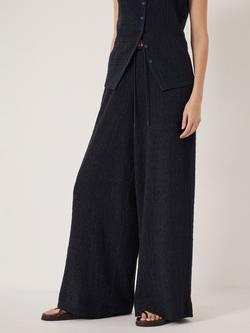 HUSH Aria Textured Jersey Wide Leg Trousers, Midnight Navy, Midnight Navy