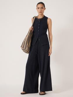 HUSH Aria Textured Jersey Wide Leg Trousers, Midnight Navy - view 2, Midnight Navy
