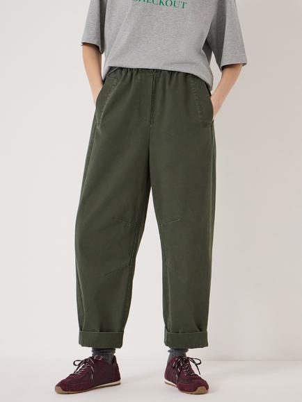 HUSH Jack Cotton Barrel Leg Trousers, Dark Khaki Green, Dark Khaki Green