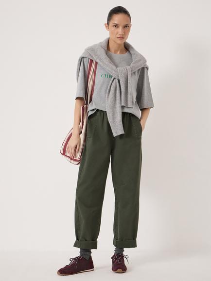 HUSH Jack Cotton Barrel Leg Trousers, Dark Khaki Green - view 2, Dark Khaki Green