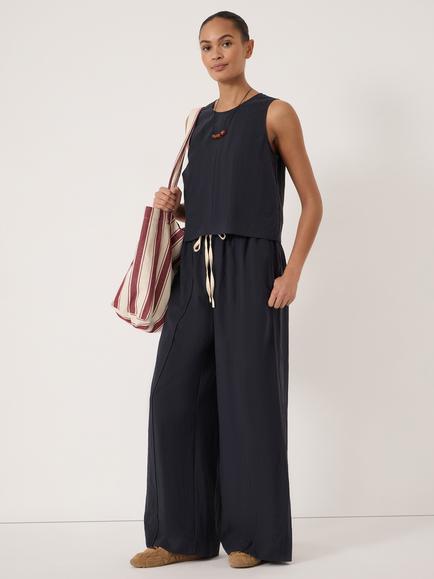 HUSH Peony Wide Leg Trousers, Navy Blue - view 2, Navy Blue