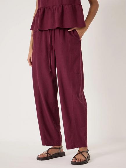 HUSH Tovi Linen Blend Barrel Leg Trousers containing LENZING™ ECOVERO™ Viscose, Maroon Red