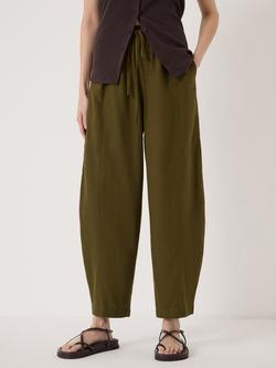 HUSH Tovi Linen Blend Barrel Leg Trousers containing LENZING™ ECOVERO™ Viscose, Olive, Olive
