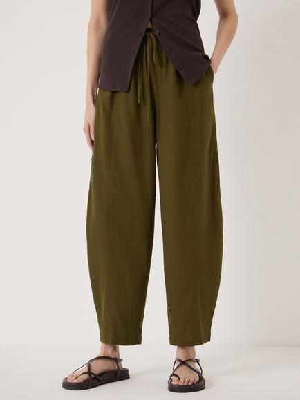 HUSH Tovi Linen Blend Barrel Leg Trousers containing LENZING™ ECOVERO™ Viscose, Olive