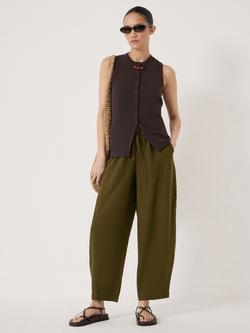 HUSH Tovi Linen Blend Barrel Leg Trousers containing LENZING™ ECOVERO™ Viscose, Olive - view 2, Olive