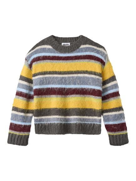 Molo Kids' Bosse Stripe Crew Neck Jumper, Space Dye Green, Space Dye Green