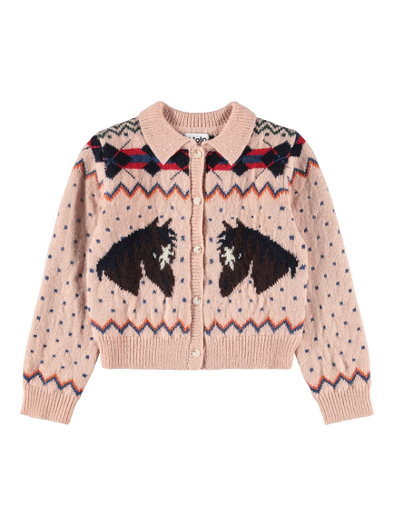 Molo Kids' Pure Wool Cardigan, Mellow Rose, Mellow Rose