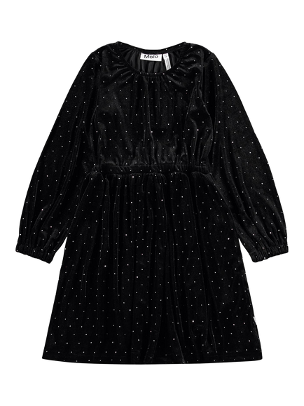 Molo Kids' Carolyn Long Sleeve Flared Dress, Black Stones, Black Stones