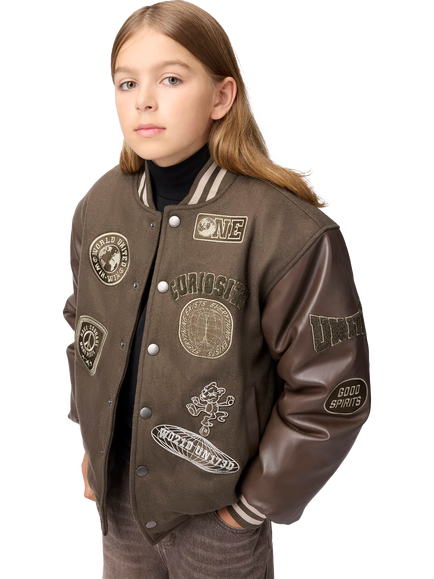 Molo Kids' Hani Wool Blend Bomber Jacket, Brown, Brown