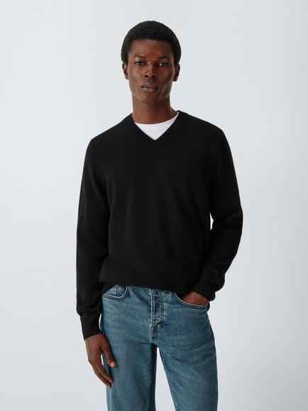 John Lewis V Neck Cashmere Jumper, Black