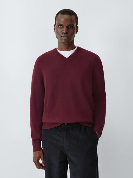 John Lewis V Neck Cashmere Jumper, Burgundy, Burgundy