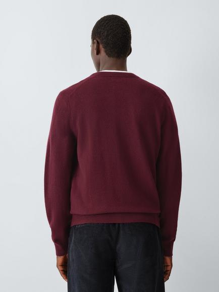 John Lewis V Neck Cashmere Jumper, Burgundy - view 2, Burgundy