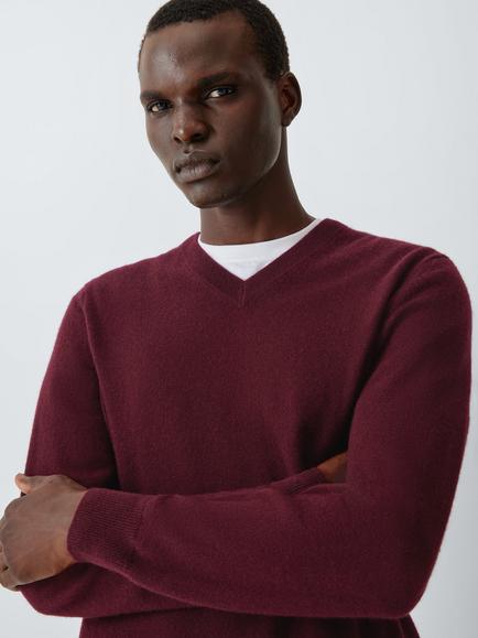 John Lewis V Neck Cashmere Jumper, Burgundy, Burgundy