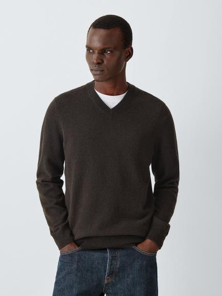 John Lewis V Neck Cashmere Jumper, Dark Chocolate