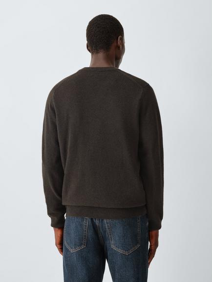 John Lewis V Neck Cashmere Jumper - view 2, Dark Chocolate
