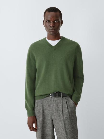John Lewis V Neck Cashmere Jumper, Basil