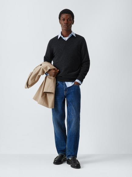John Lewis V Neck Cashmere Jumper, Charcoal, Charcoal