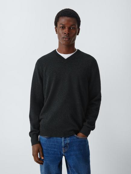 John Lewis V Neck Cashmere Jumper, Charcoal - view 2, Charcoal