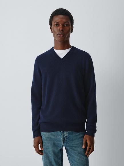 John Lewis V Neck Cashmere Jumper, Navy