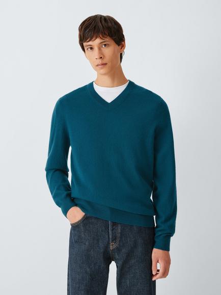 John Lewis V Neck Cashmere Jumper, Ocean, Ocean