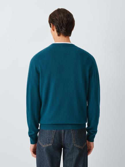 John Lewis V Neck Cashmere Jumper, Ocean - view 2, Ocean