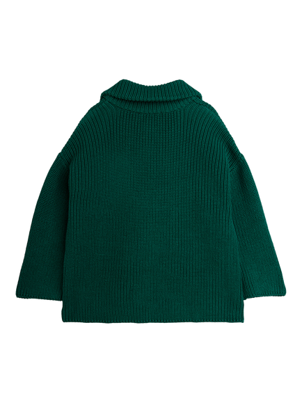 Mini Rodini Kids' Panda Knit Half Zip Sweater, Green - view 2, Green
