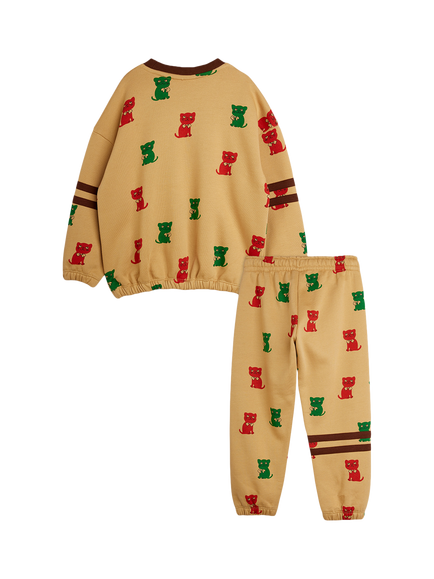 Mini Rodini Kids' Kitten Print Lounge Set, Beige - view 2, Beige