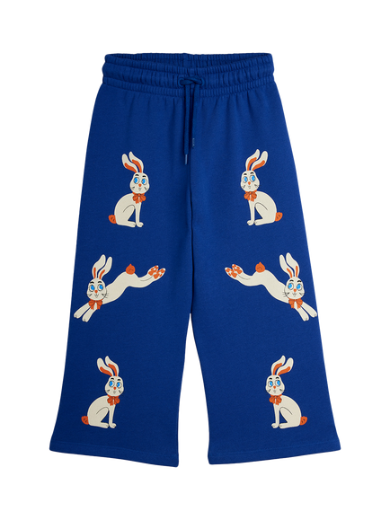 Mini Rodini Kids' Rabbit Print Wide Leg Joggers, Blue, Blue