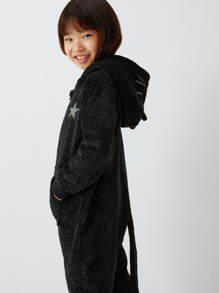 John Lewis Kids' Sparkle Cat Onesie, Black - view 2, Black