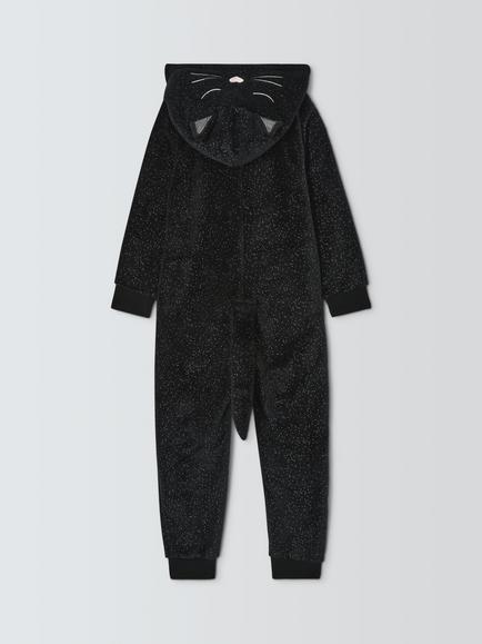 John Lewis Kids' Sparkle Cat Onesie, Black - view 2, Black