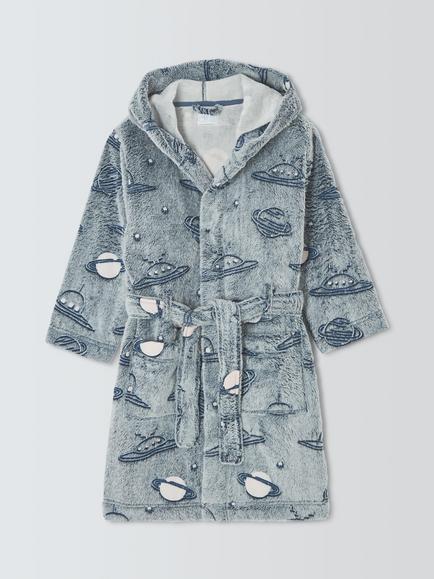 John Lewis Kids' Space Glow in the Dark Fleece Dressing Gown, Grey, Grey