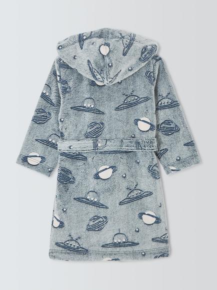 John Lewis Kids' Space Glow in the Dark Fleece Dressing Gown, Grey - view 2, Grey